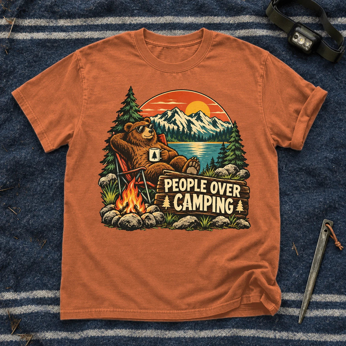 People Over Camping Bear Graphic Tee on Yam Premium Tee