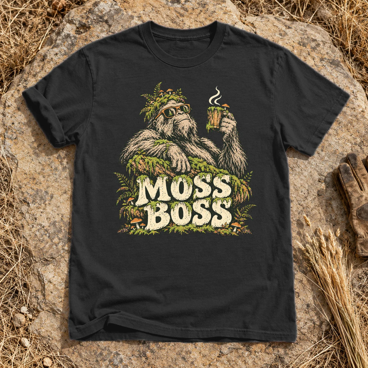 Moss Boss Sasquatch Graphic Tee on Black Premium Tee