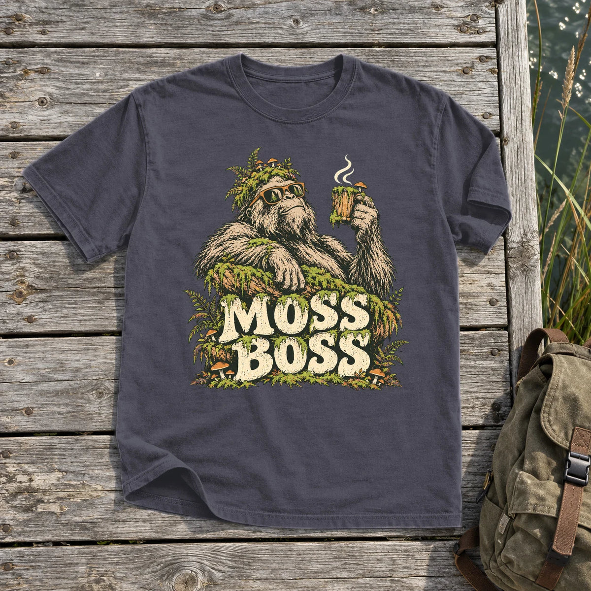 Moss Boss Sasquatch Graphic Tee on Navy Premium Tee