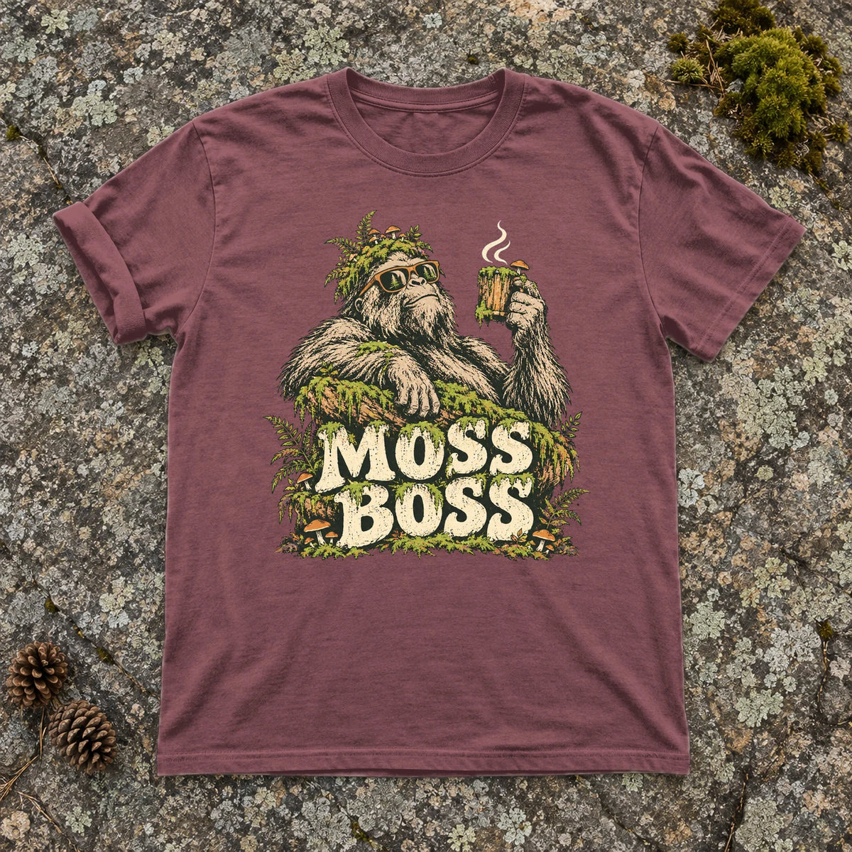 Moss Boss Sasquatch Graphic Tee on Brick Premium Tee
