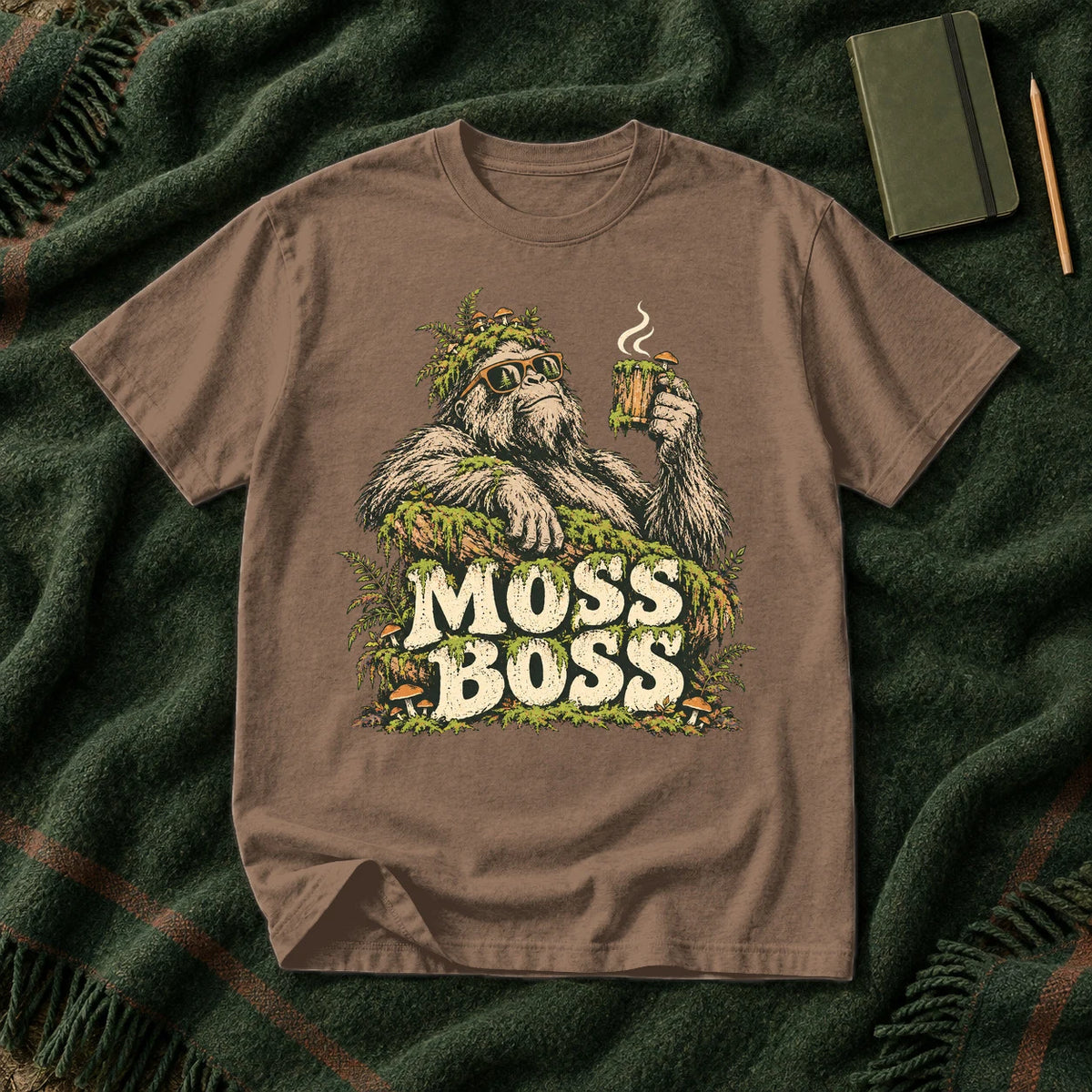 Moss Boss Sasquatch Graphic Tee on Espresso Premium Tee