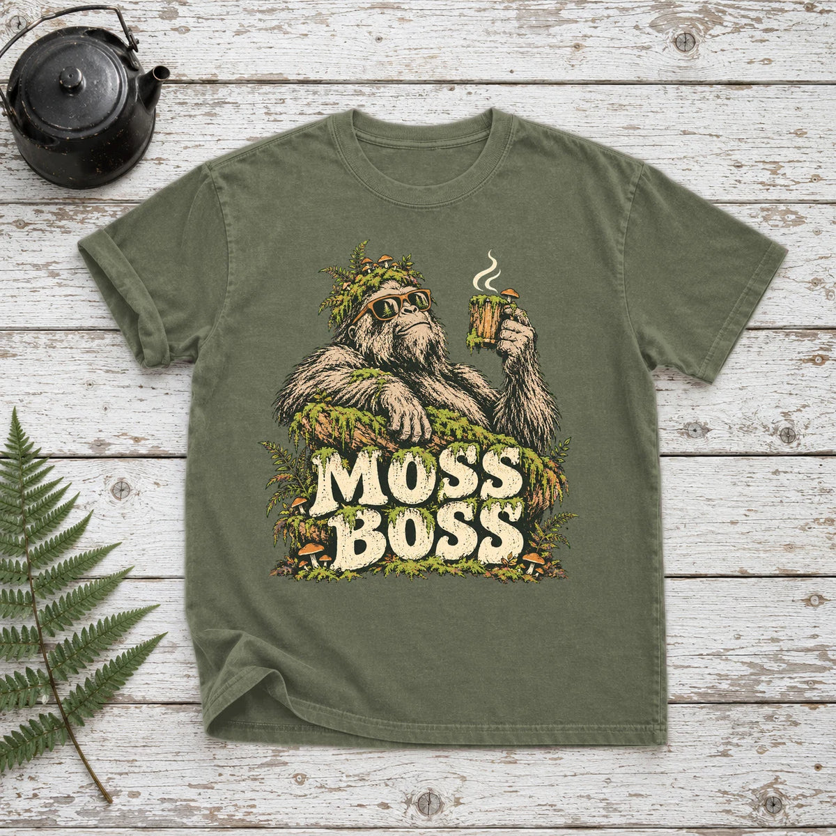 Moss Boss Sasquatch Graphic Tee on Moss Premium Tee