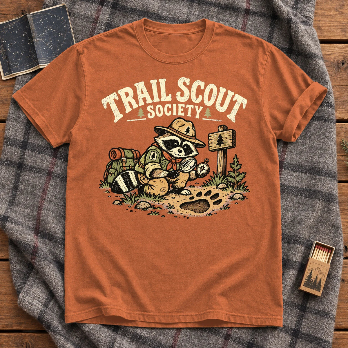 Trail Scout Society Raccoon Graphic Tee on Yam Premium Tee