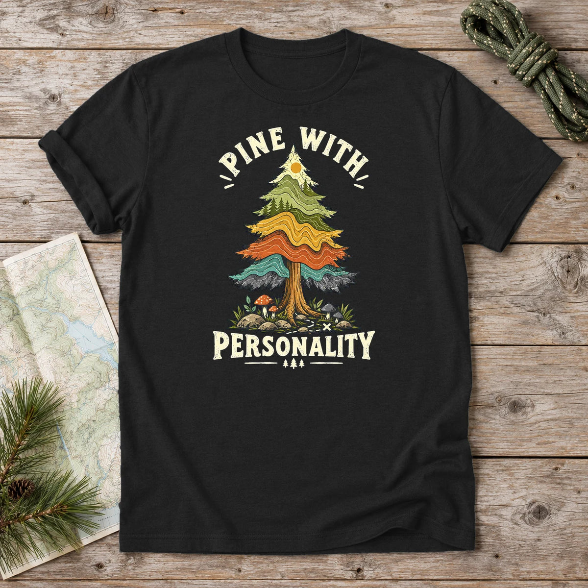 Pine With Personality Graphic Tee on Black Everyday Soft Tee