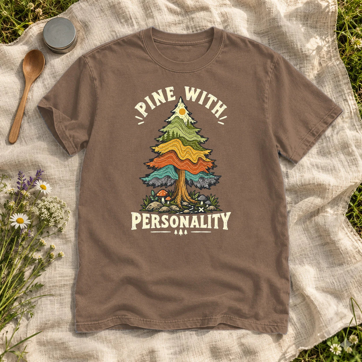 Pine With Personality Graphic Tee on Espresso Premium Tee