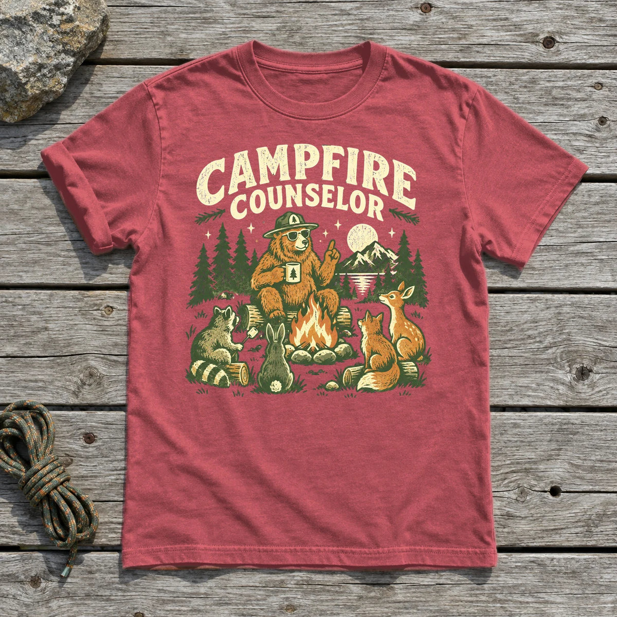 Campfire Counselor Graphic Tee on Heather Red Everyday Soft Tee