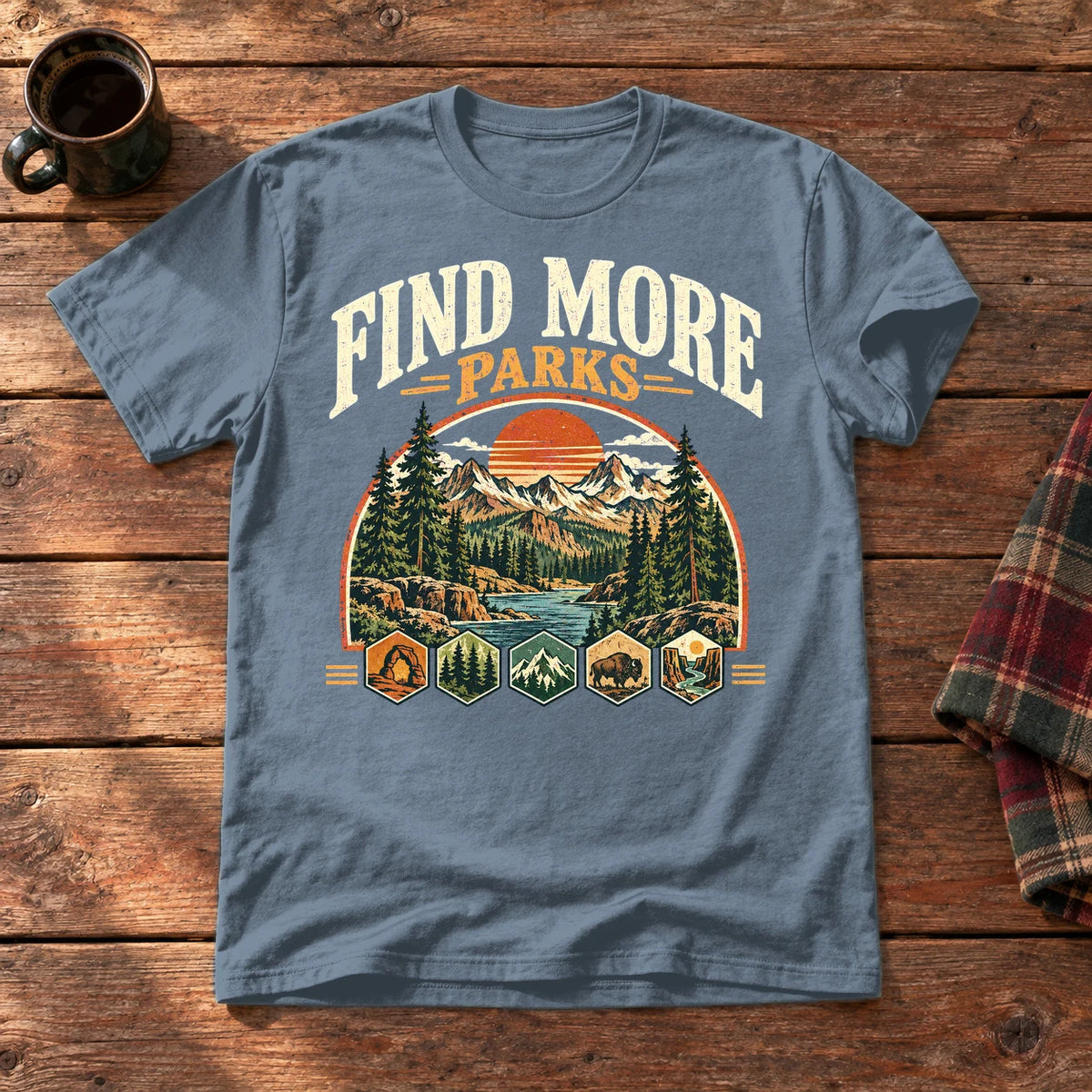 Find More Parks Vintage Graphic Tee on Heather Indigo Everyday Soft Tee
