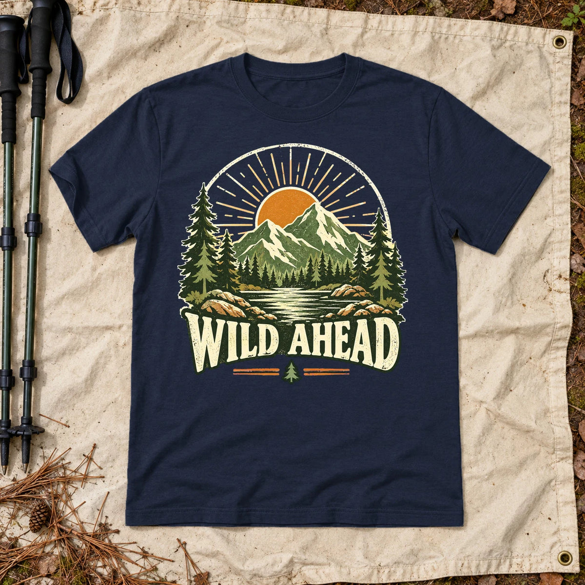 Wild Ahead Vintage Mountain Graphic Tee on Navy Everyday Soft Tee