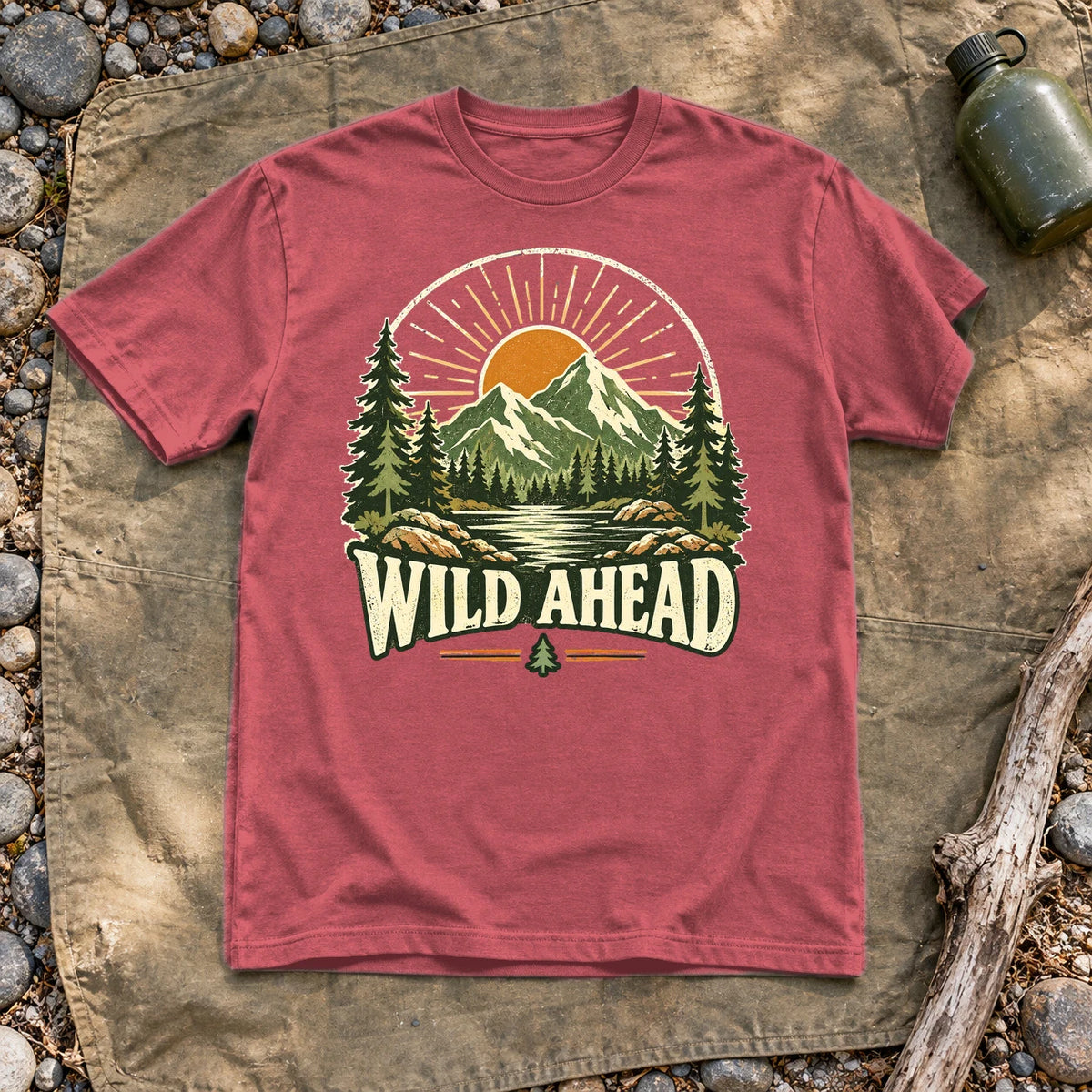 Wild Ahead Vintage Mountain Graphic Tee on Heather Red Everyday Soft Tee