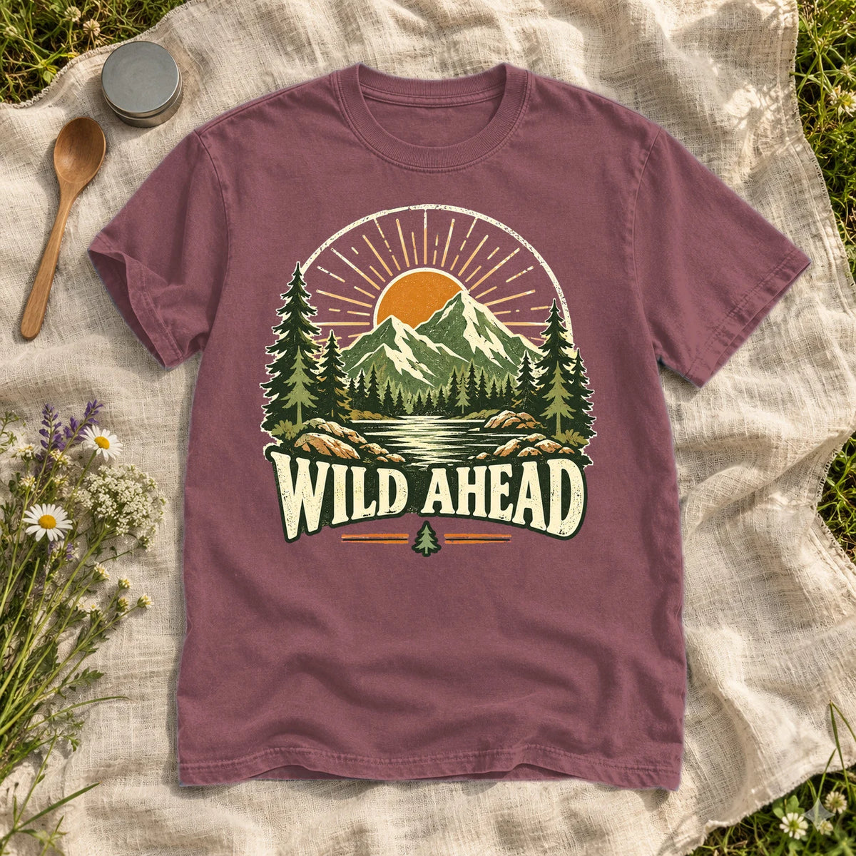 Wild Ahead Vintage Mountain Graphic Tee on Brick Premium Tee