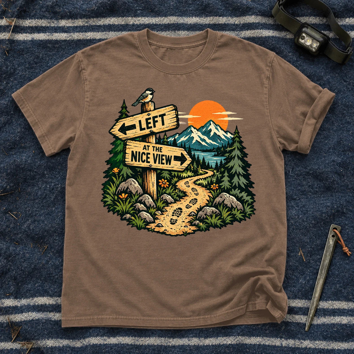 Left at the Nice View Trail Graphic Tee on Espresso Premium Tee
