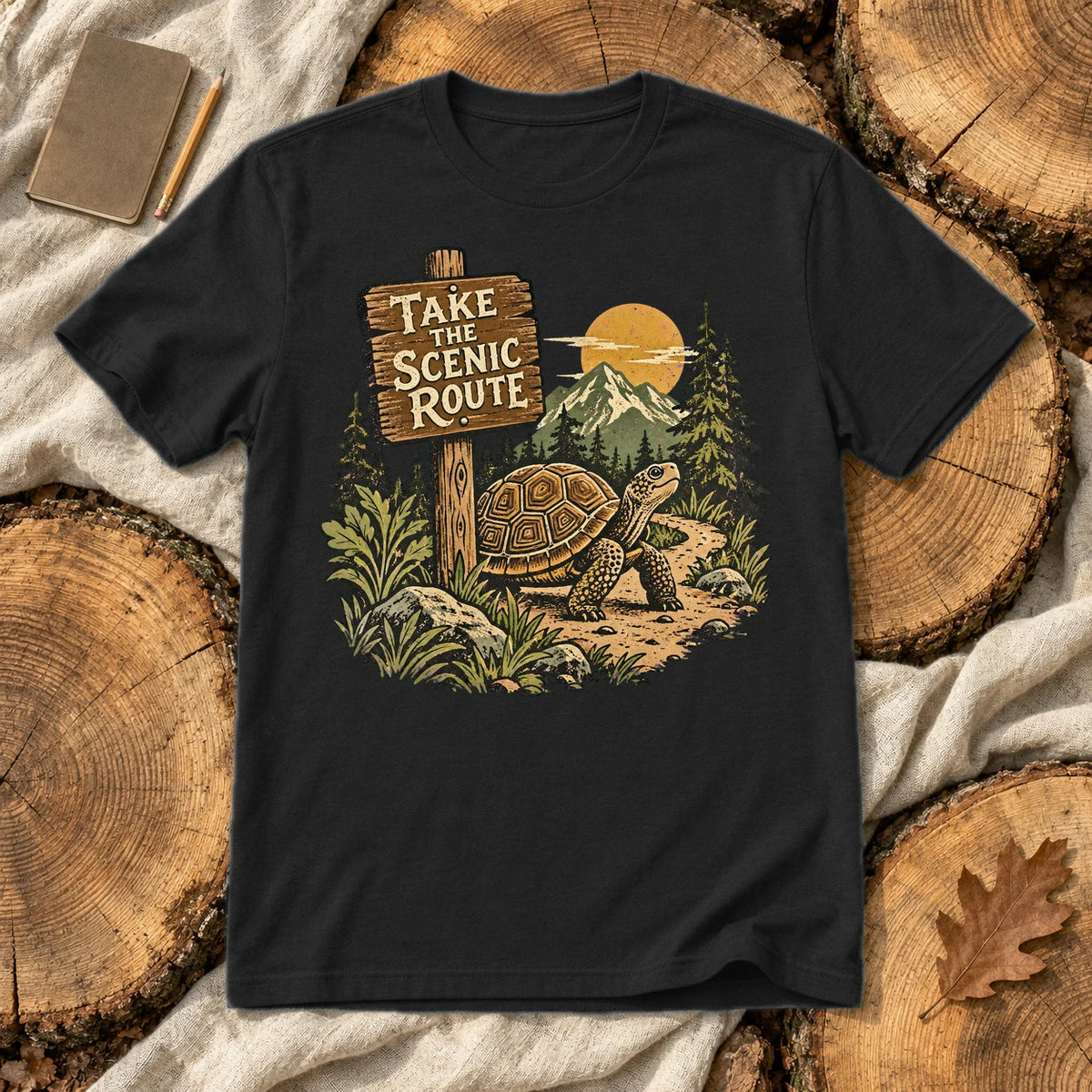 Take The Scenic Route Graphic Tee on Black Everyday Soft Tee