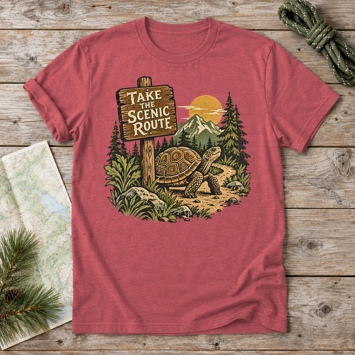 Take The Scenic Route Graphic Tee on Heather Red Everyday Soft Tee