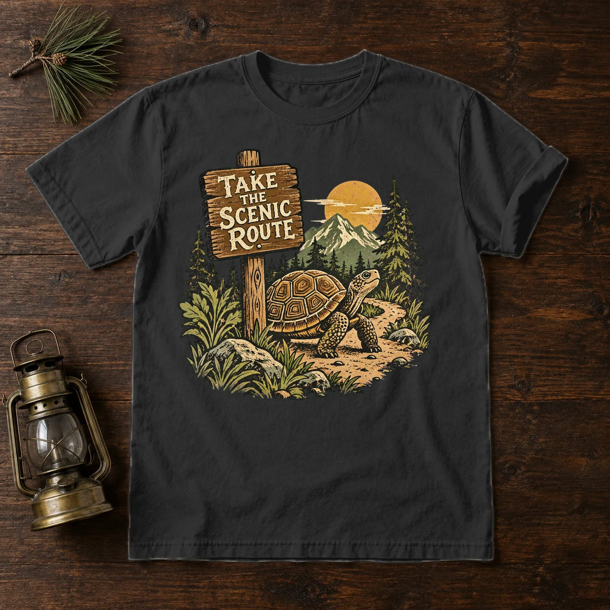 Take The Scenic Route Graphic Tee on Black Premium Tee