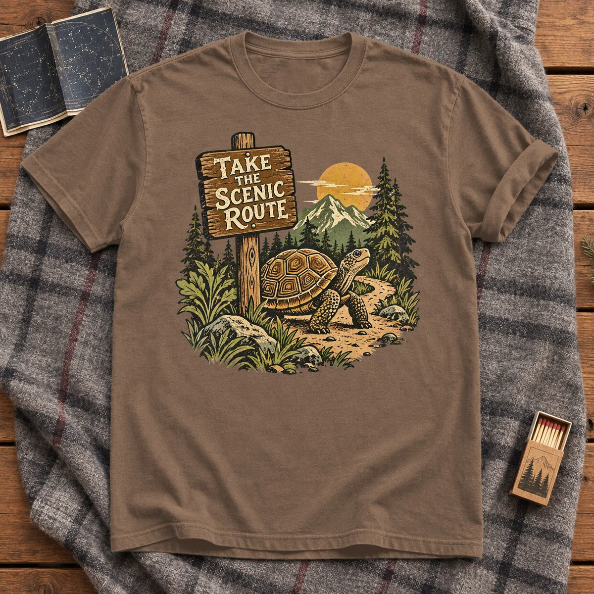 Take The Scenic Route Graphic Tee on Espresso Premium Tee