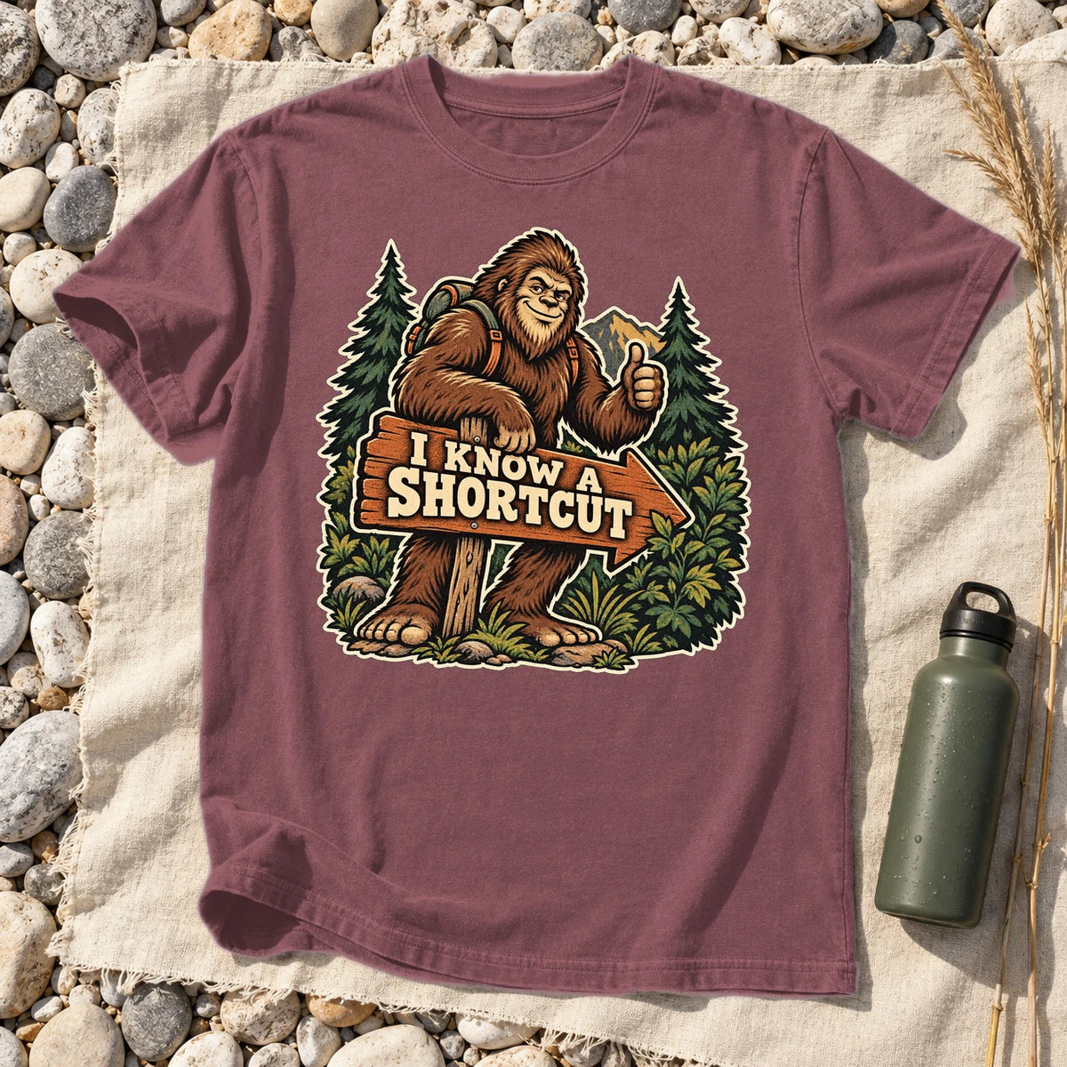 Bigfoot 'I Know A Shortcut' Graphic Tee on Brick Premium Tee