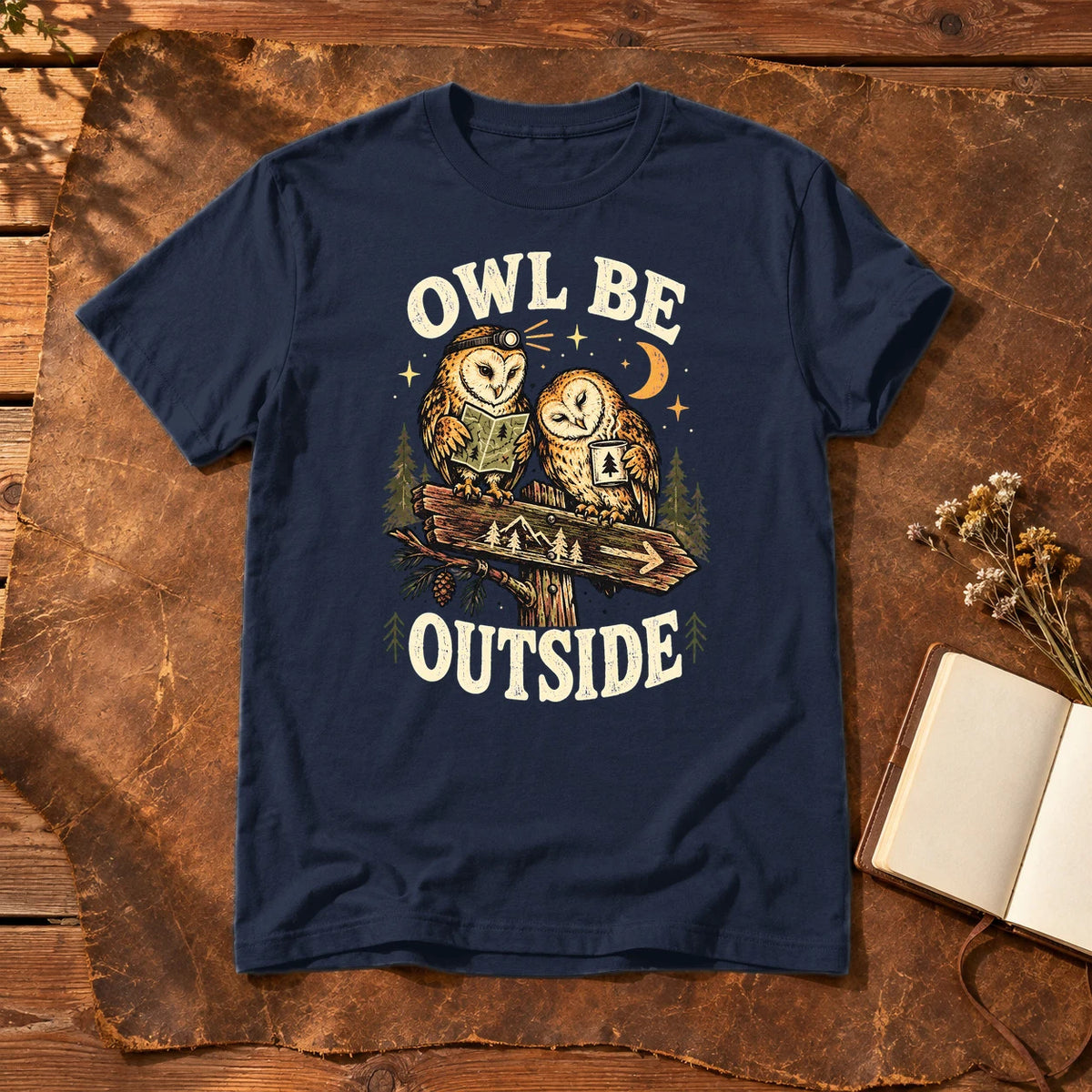 Owl Be Outside Vintage Graphic Tee on Navy Everyday Soft Tee