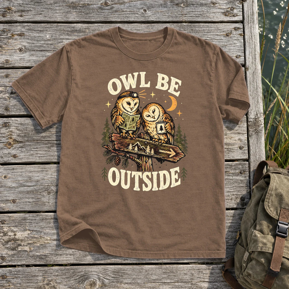 Owl Be Outside Vintage Graphic Tee on Espresso Premium Tee