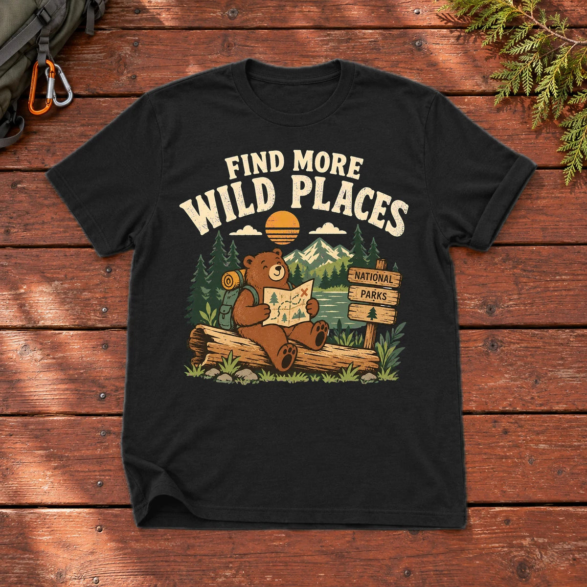Find More Wild Places Bear Graphic Tee on Black Everyday Soft Tee