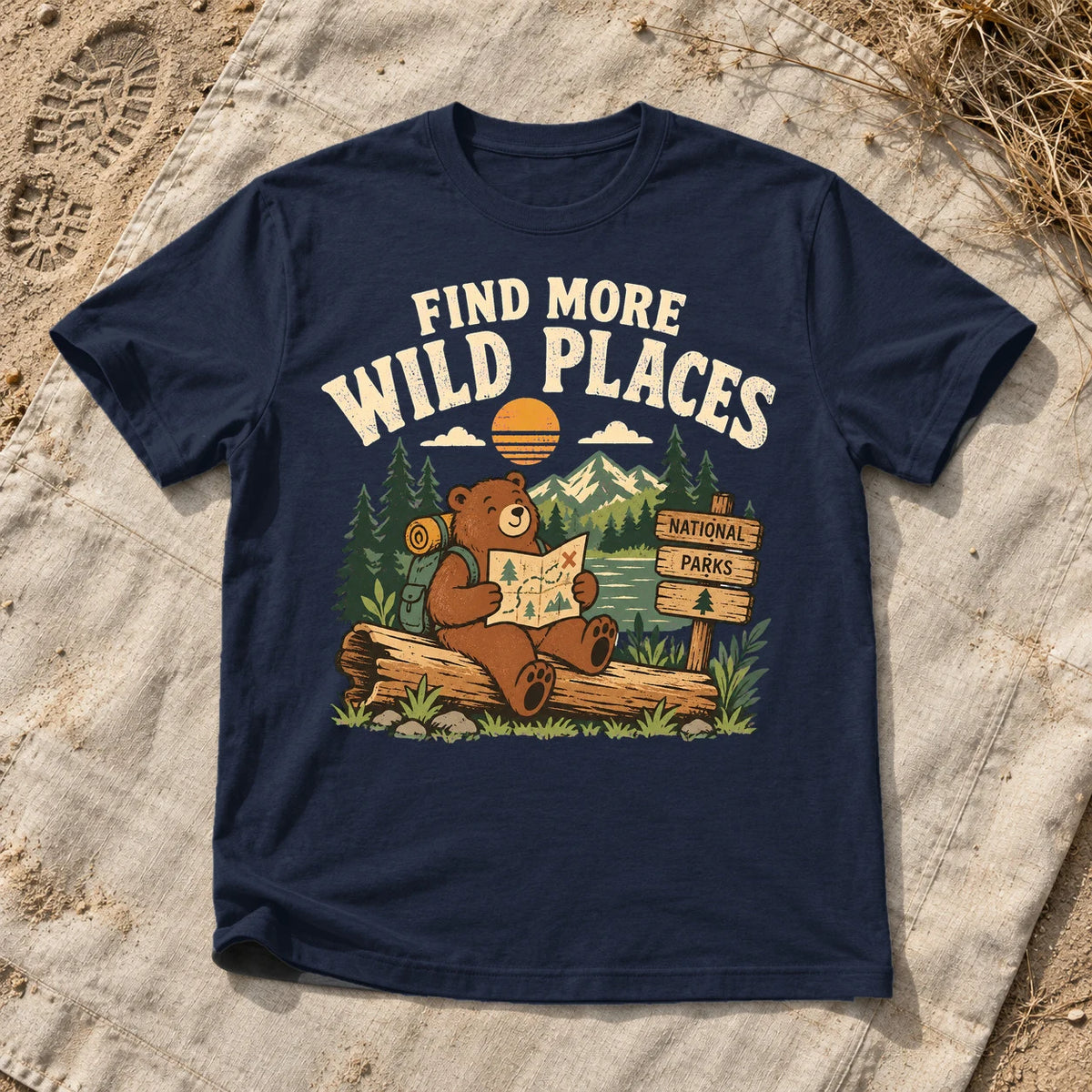 Find More Wild Places Bear Graphic Tee on Navy Everyday Soft Tee