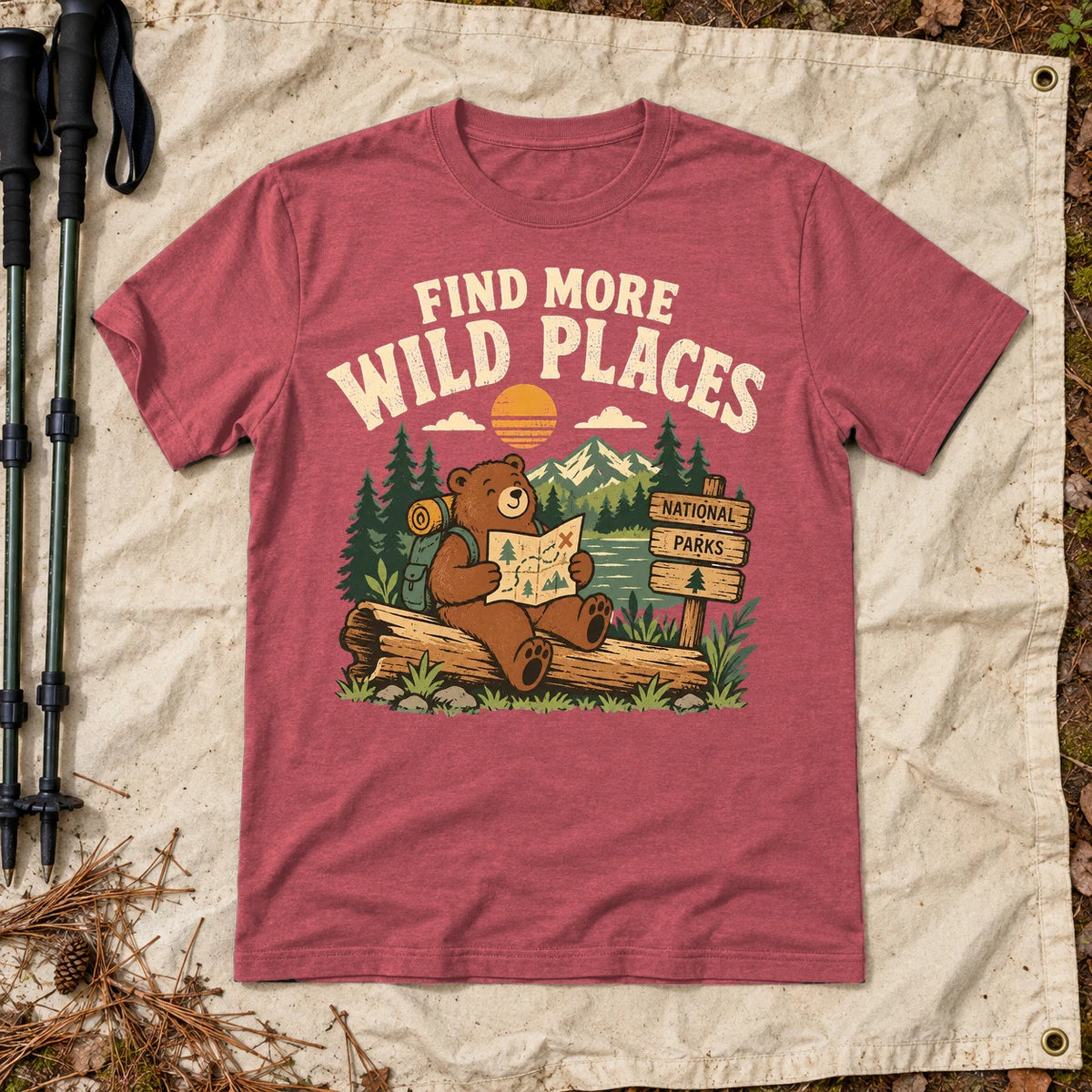 Find More Wild Places Bear Graphic Tee on Heather Red Everyday Soft Tee