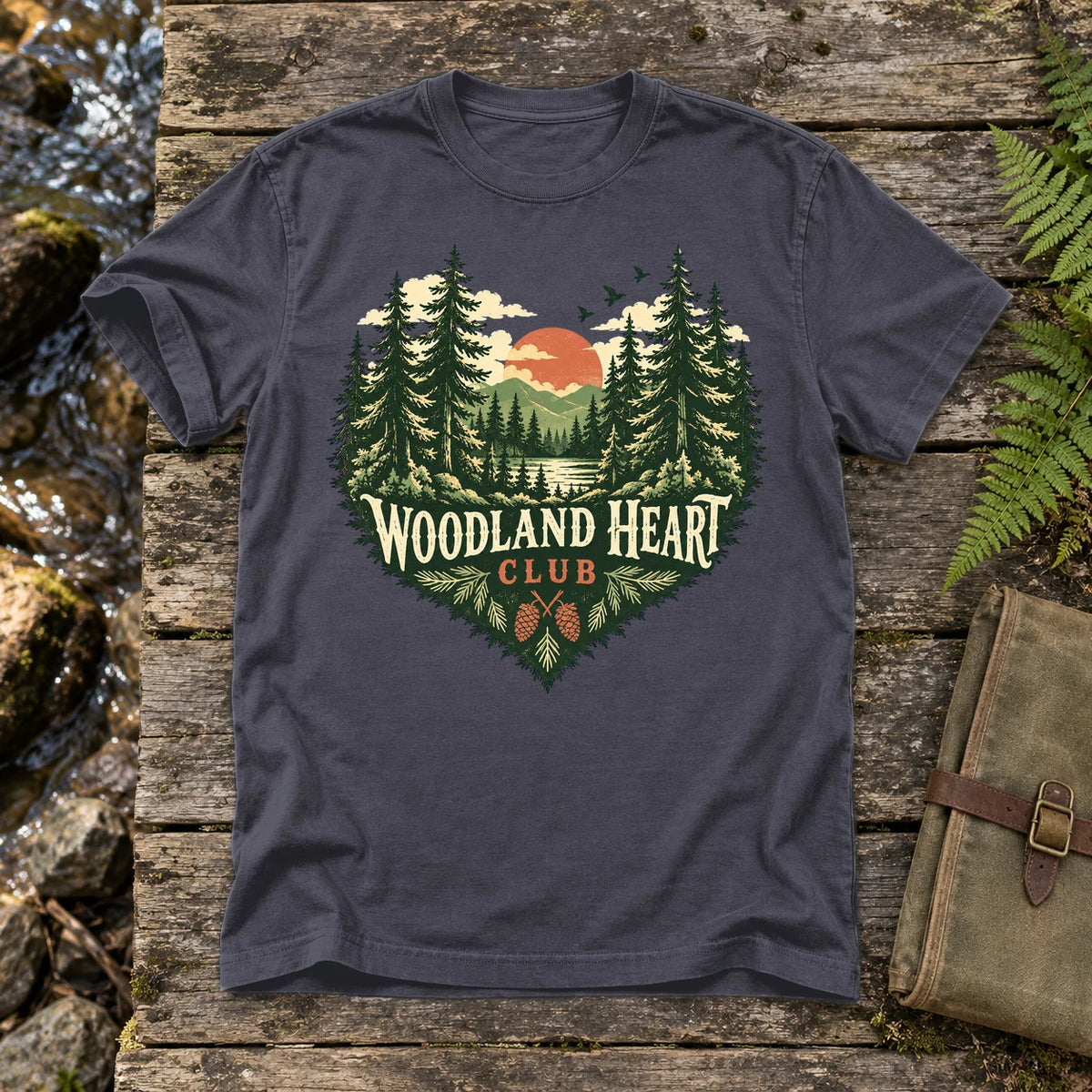 Woodland Heart Club Vintage Nature Graphic Tee on Navy Premium Tee