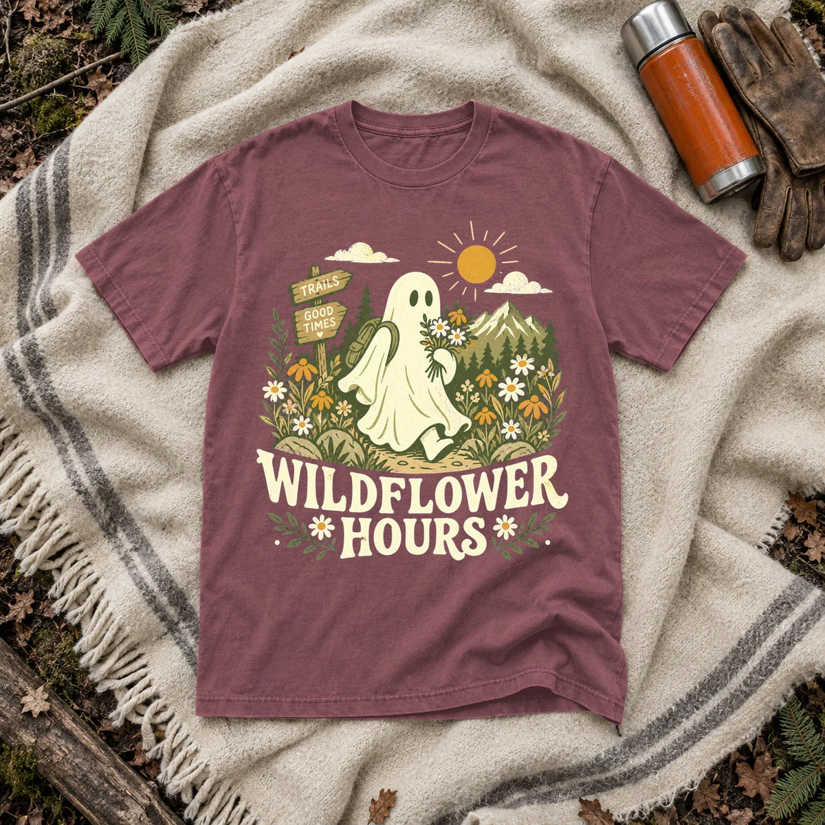 Wildflower Hours Ghost Hiker Graphic Tee on Brick Premium Tee
