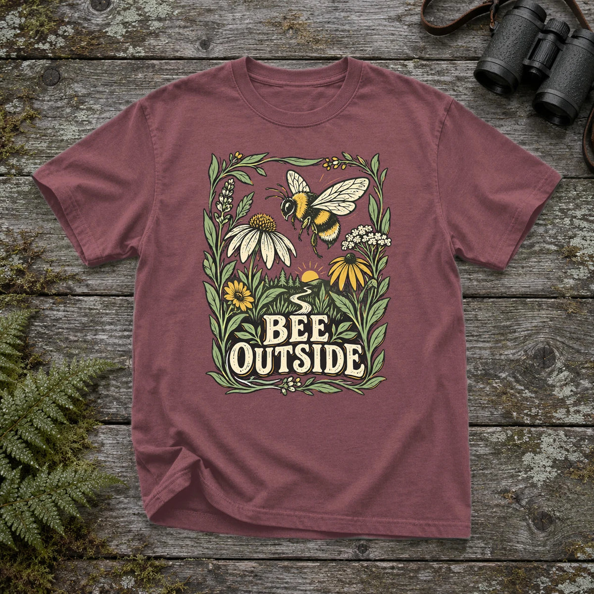 Bee Outside Vintage Botanical Graphic Tee on Brick Premium Tee