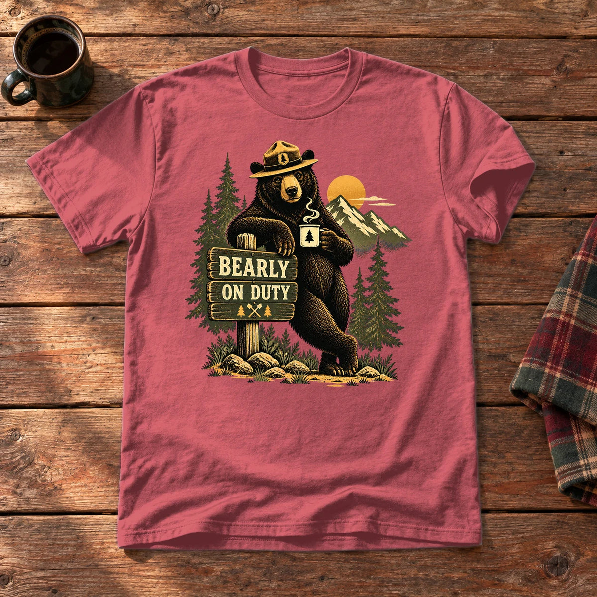 Bearly On Duty Graphic Tee on Heather Red Everyday Soft Tee