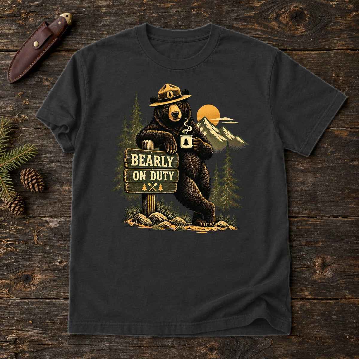 Bearly On Duty Graphic Tee on Black Premium Tee
