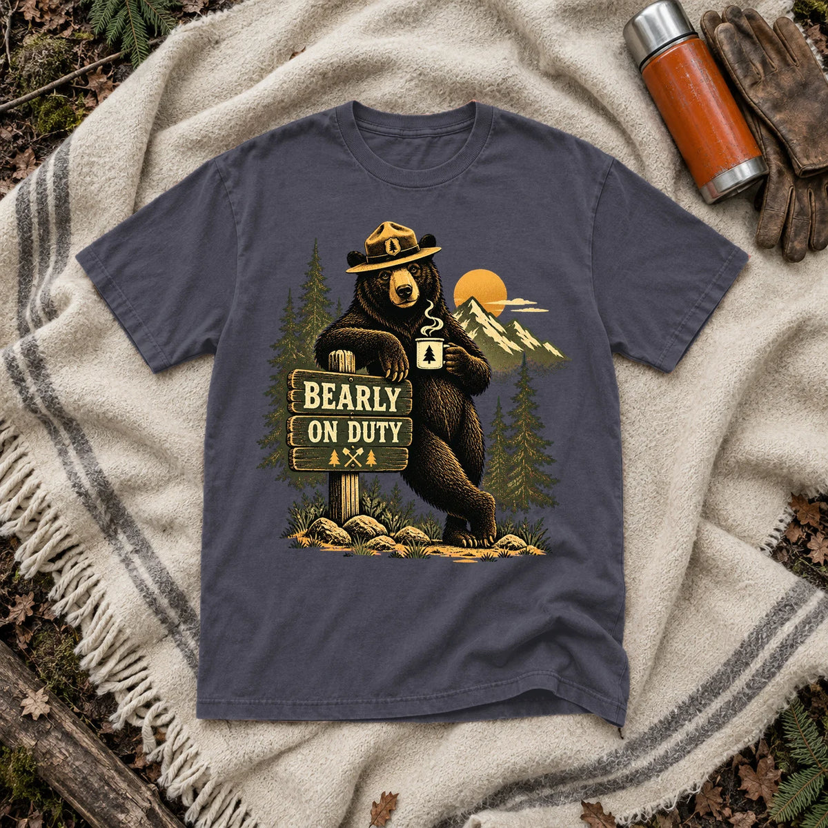 Bearly On Duty Graphic Tee on Navy Premium Tee