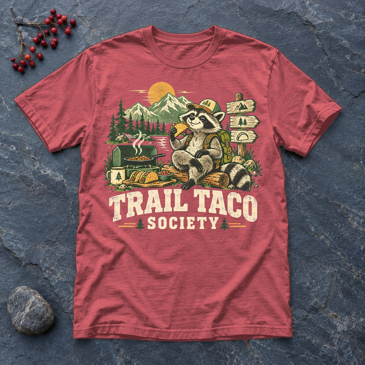 Trail Taco Society Graphic Tee on Heather Red Everyday Soft Tee