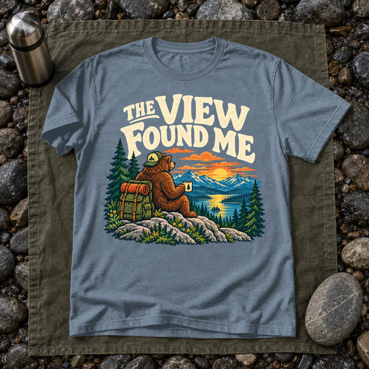 The View Found Me Graphic Tee on Heather Indigo Everyday Soft Tee
