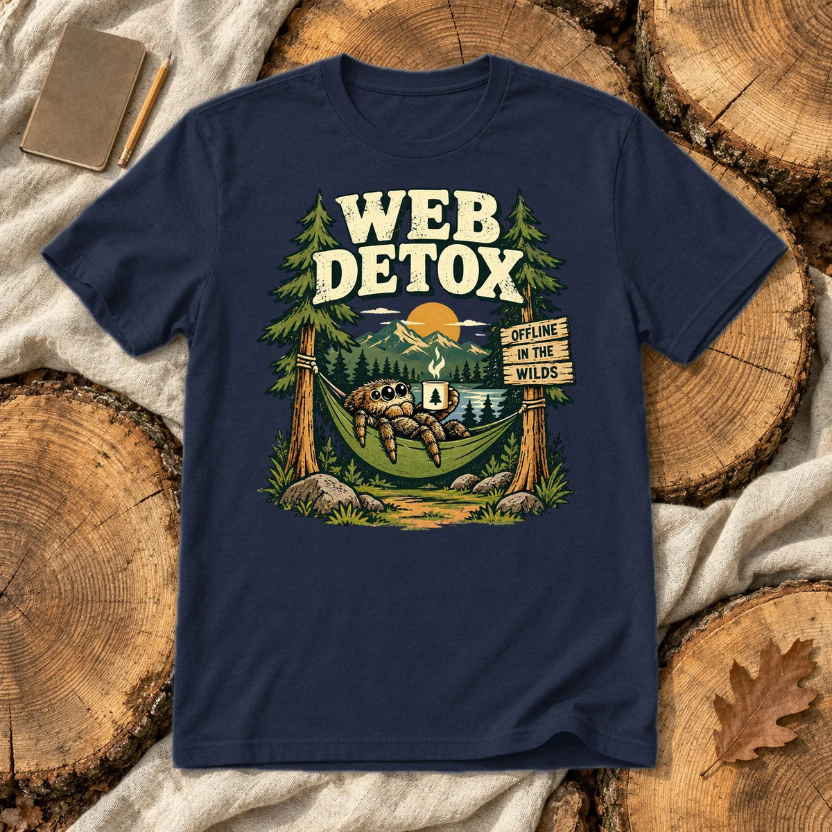 Web Detox Spider Graphic Tee on Navy Everyday Soft Tee