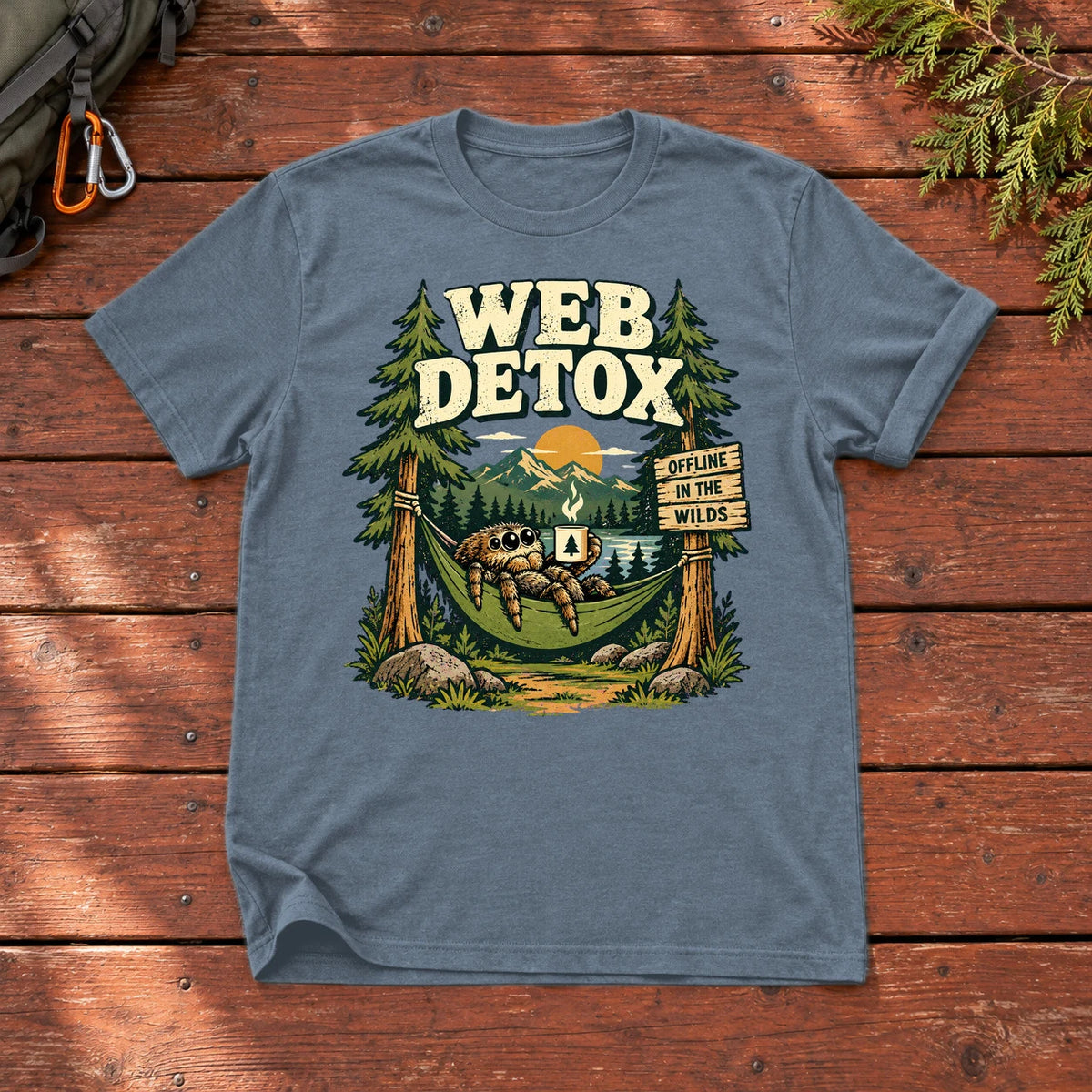 Web Detox Spider Graphic Tee on Heather Indigo Everyday Soft Tee