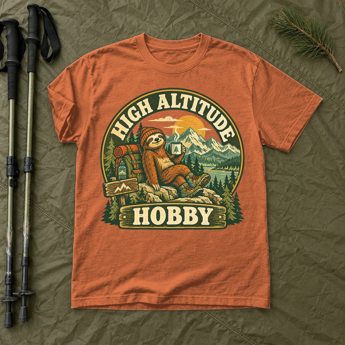 High Altitude Hobby Sloth Graphic Tee on Yam Premium Tee