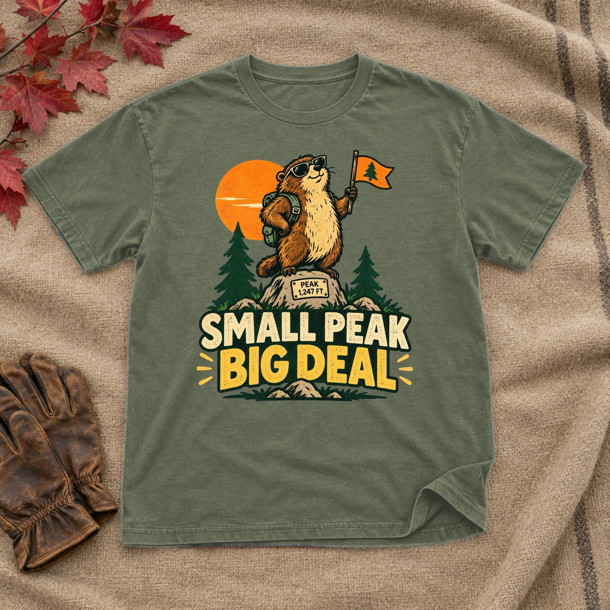 Small Peak Big Deal Graphic Tee on Military Green Everyday Soft Tee