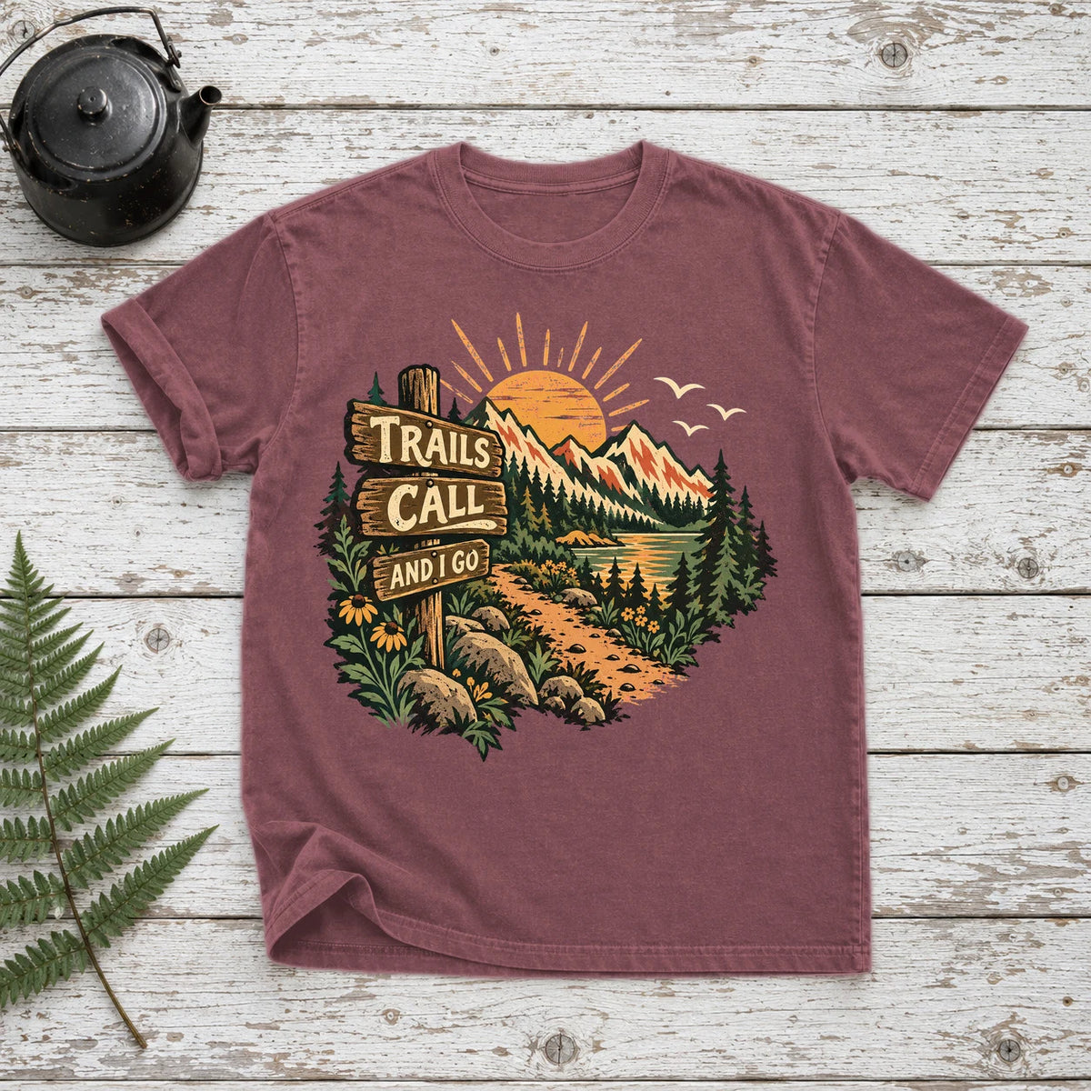 Trails Call Vintage Hiking Graphic Tee on Brick Premium Tee