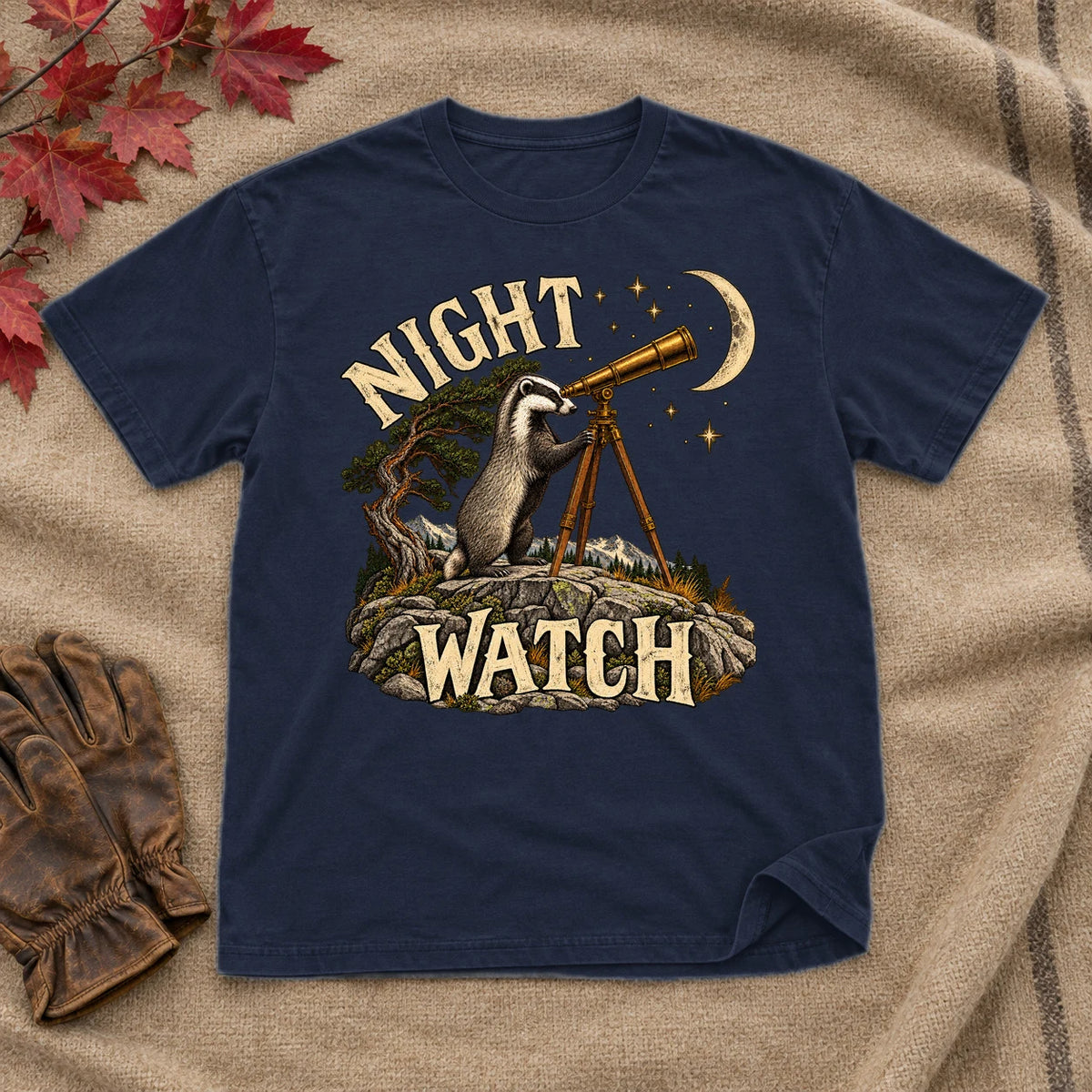 Night Watch Badger Graphic Tee on Navy Everyday Soft Tee