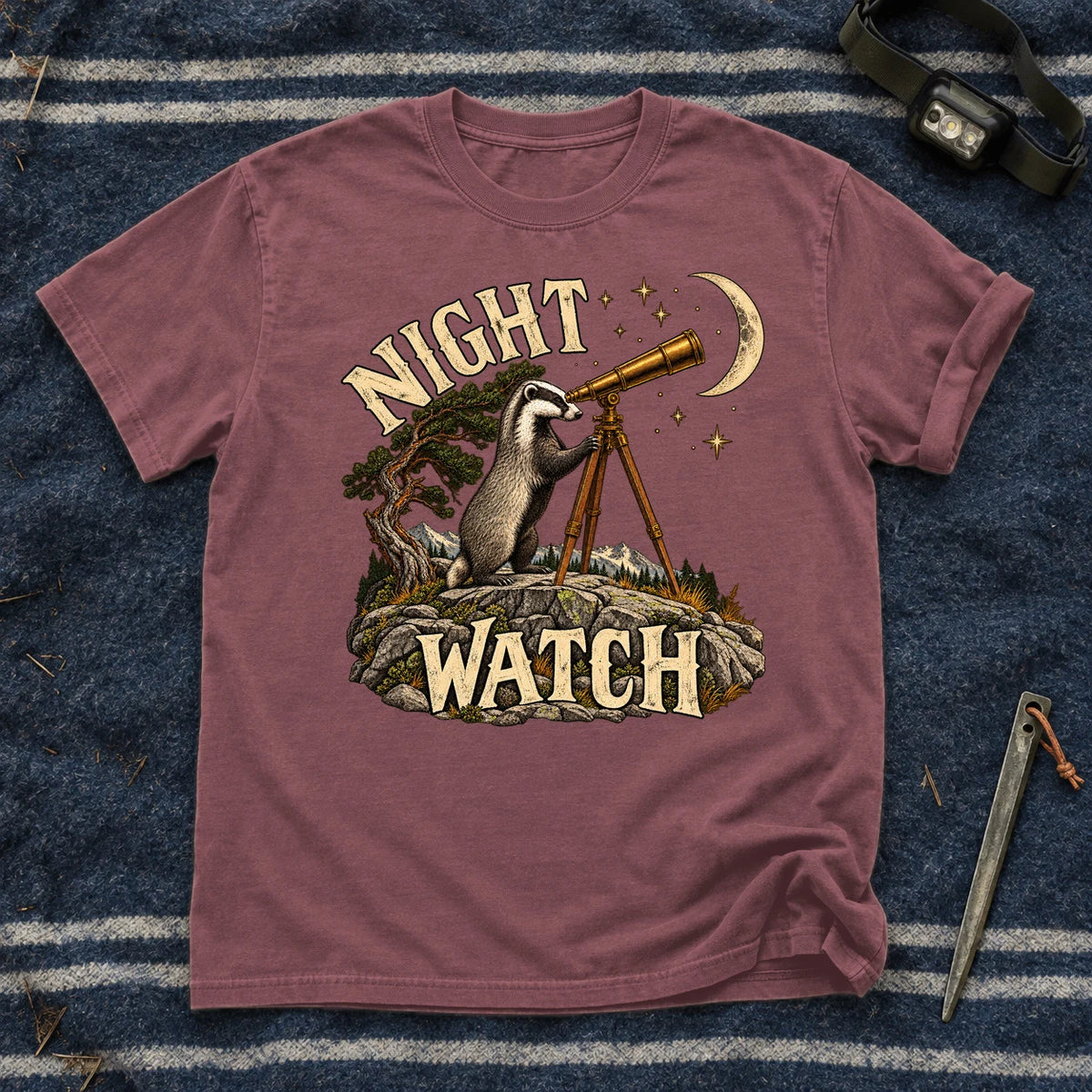 Night Watch Badger Graphic Tee on Brick Premium Tee