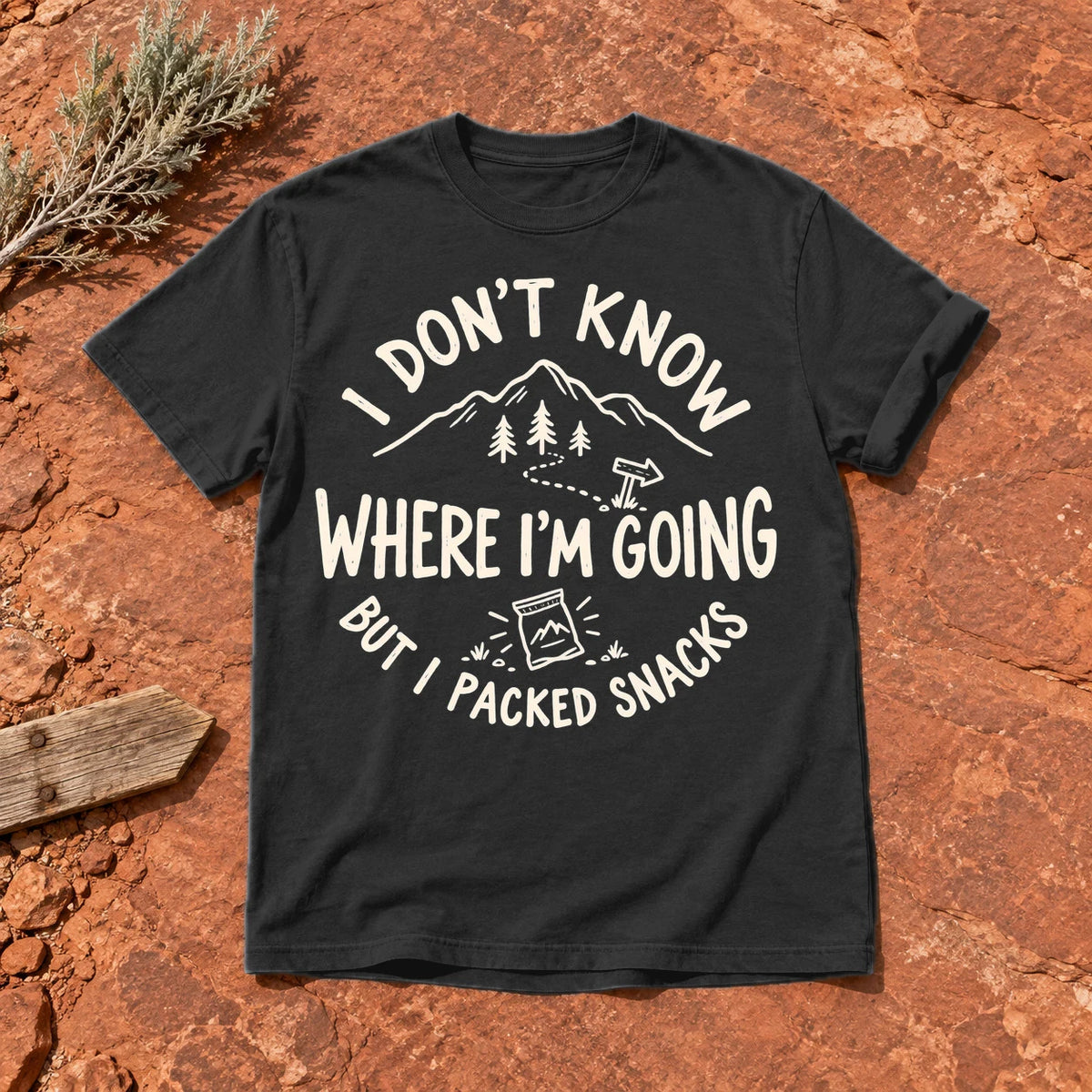 Lost But Packed Snacks Graphic Tee on Black Premium Tee