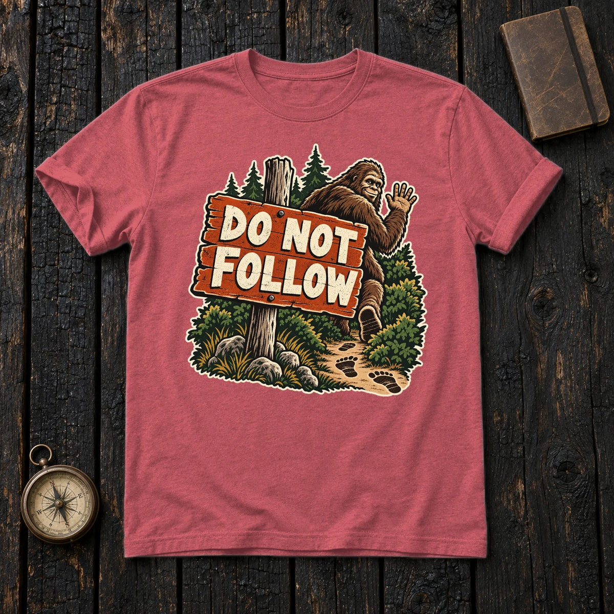 Do Not Follow Vintage Bigfoot Graphic Tee on Heather Red Everyday Soft Tee
