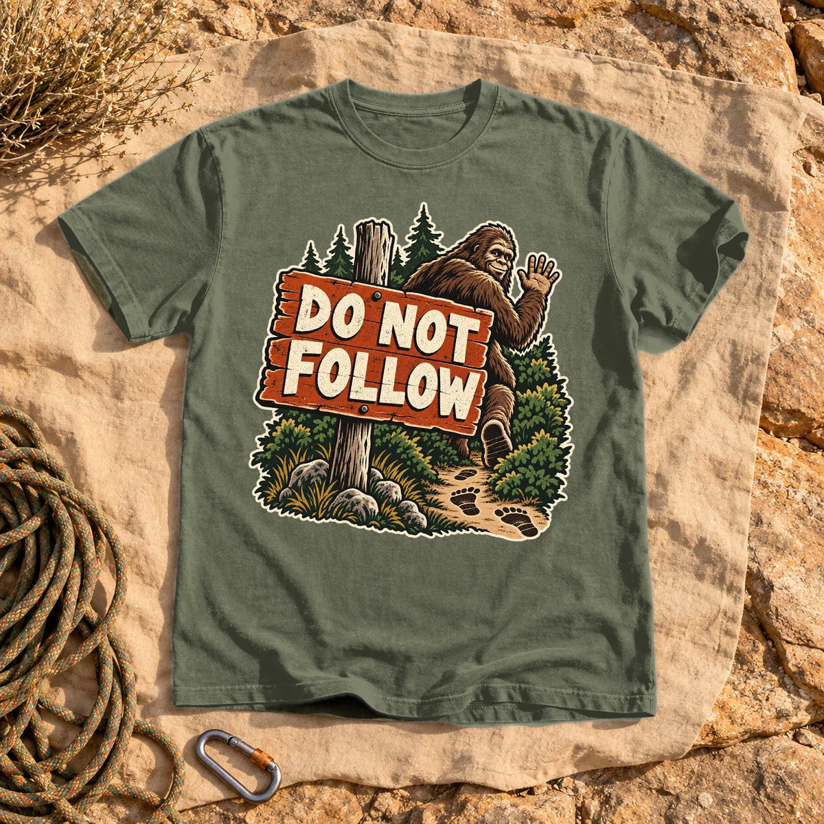 Do Not Follow Vintage Bigfoot Graphic Tee on Moss Premium Tee