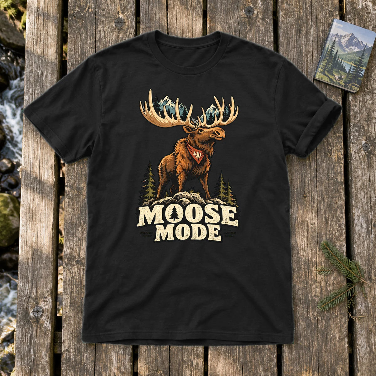 Moose Mode Vintage Graphic Tee on Black Everyday Soft Tee