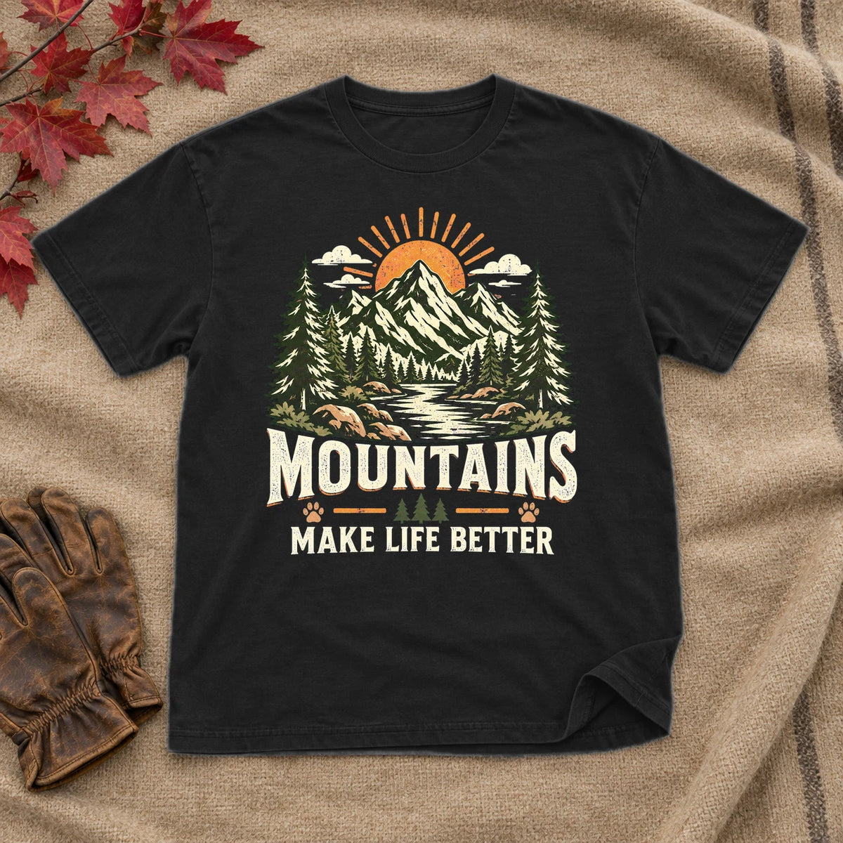 Mountains Make Life Better Graphic Tee on Black Everyday Soft Tee