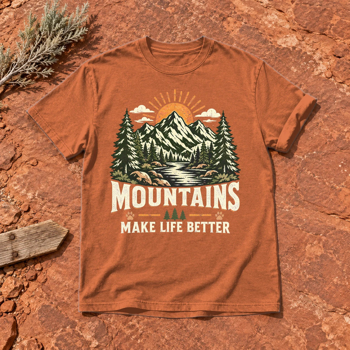 Mountains Make Life Better Graphic Tee on Yam Premium Tee