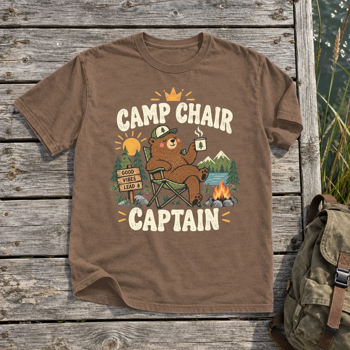 Camp Chair Captain Graphic Tee on Espresso Premium Tee