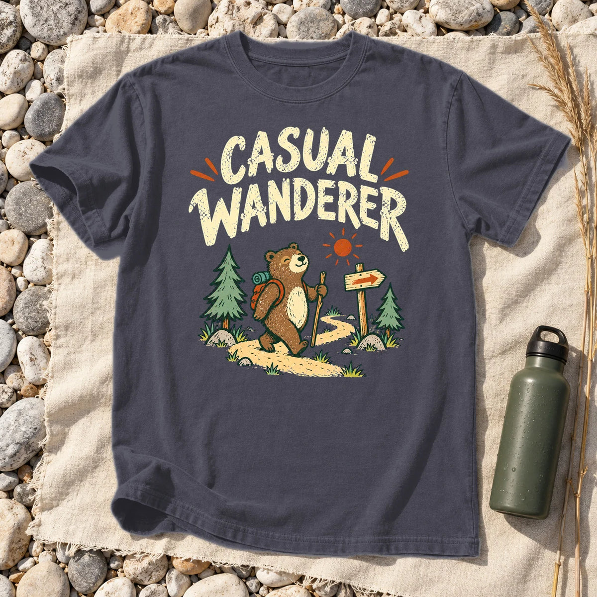 Casual Wanderer Bear Graphic Tee on Navy Premium Tee