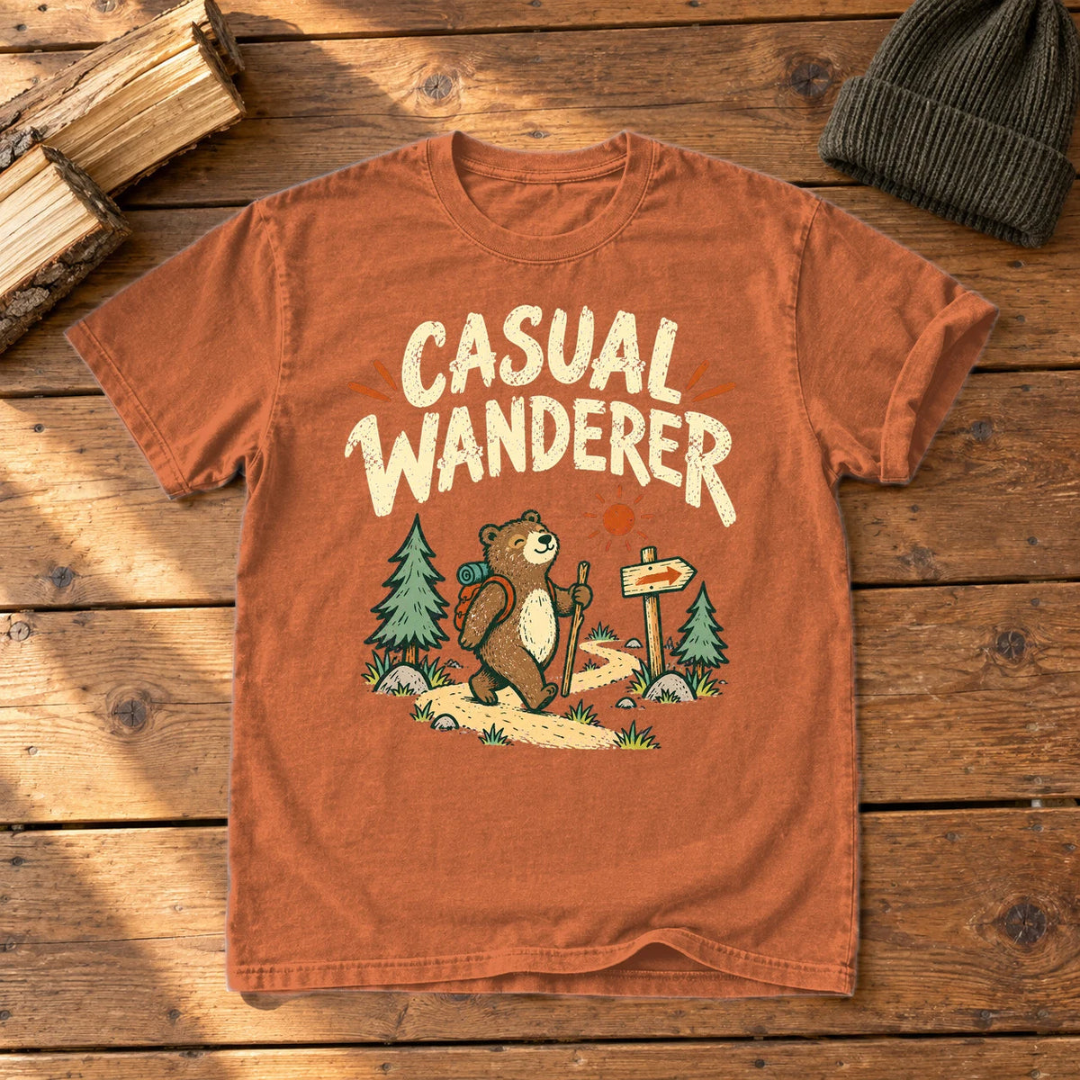 Casual Wanderer Bear Graphic Tee on Yam Premium Tee