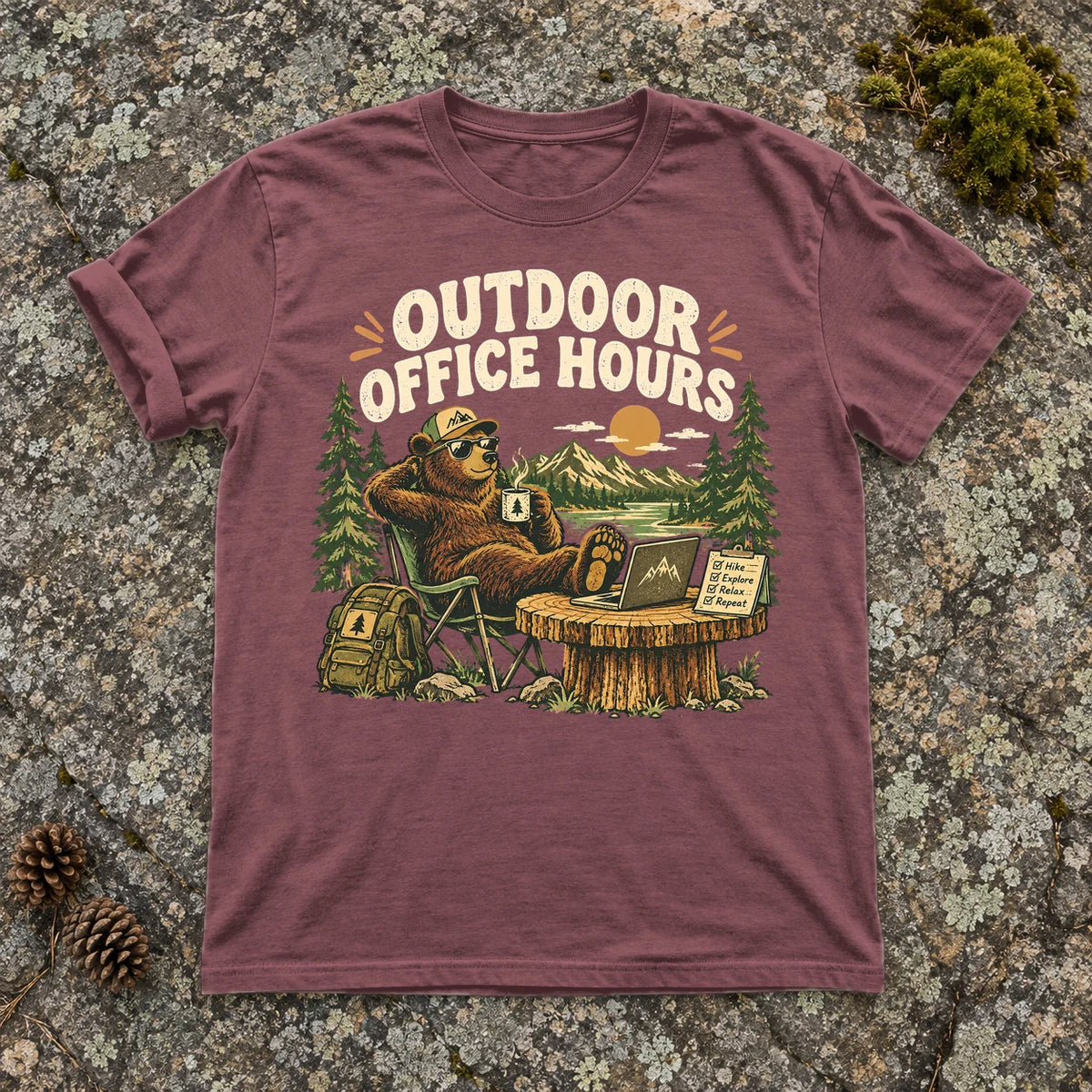 Outdoor Office Hours Bear Graphic Tee on Brick Premium Tee
